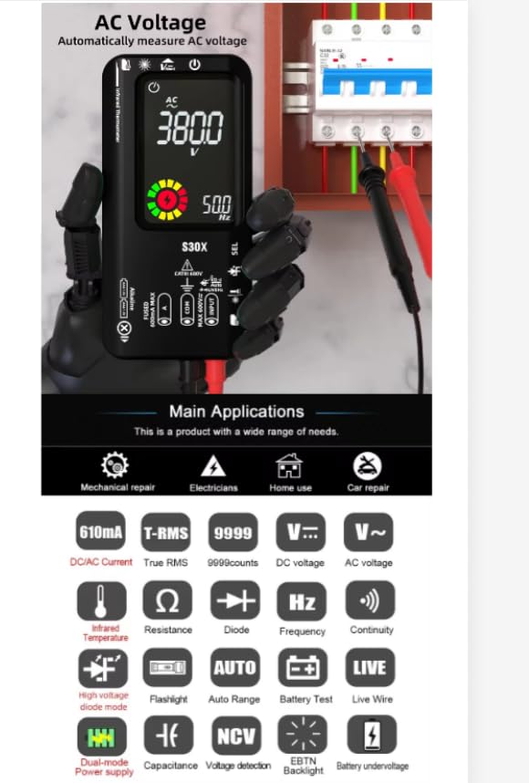 S30X AutoRange DigitalMultimeter ElectricianTool, BLACK