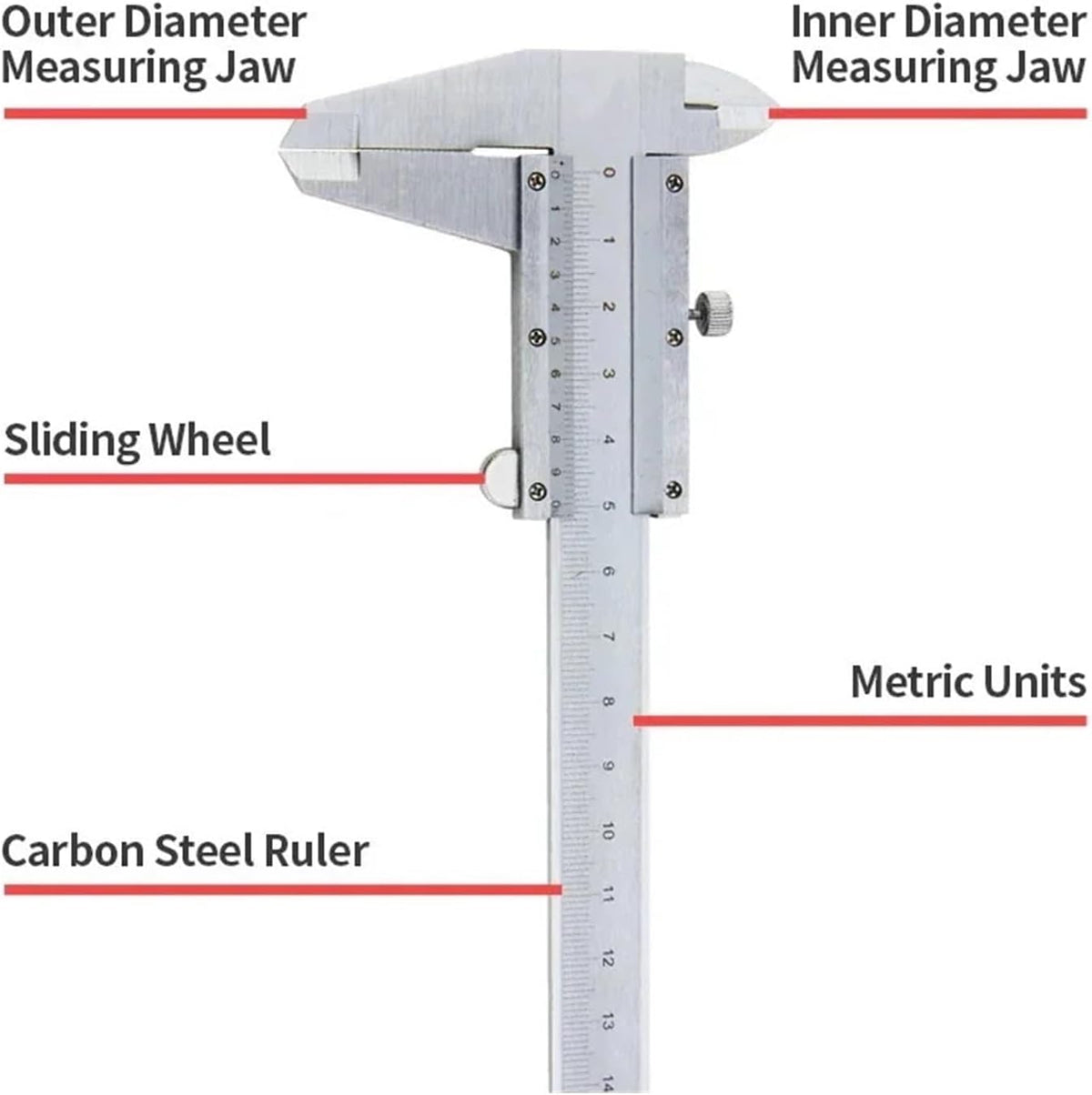 Vernier Caliper Industrial Vernier Caliper Carbon Steel Precision Measurement Metric Precision Four Use Measuring Tool