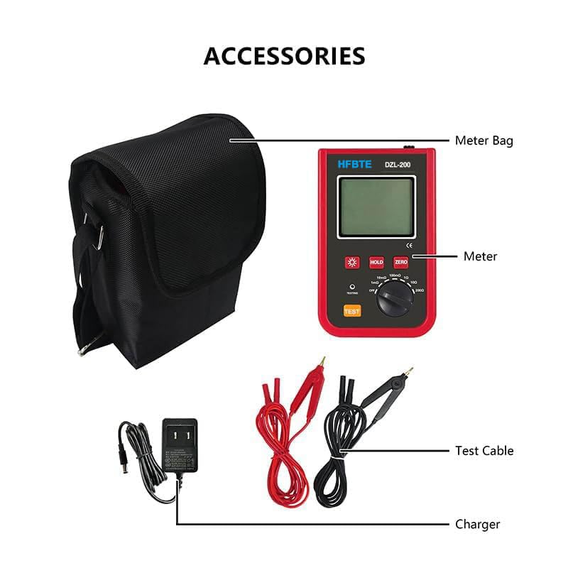 Portable Micro-Ohmmeter Micro Ohm Tester DC Low Resistance Meter 1uΩ~200Ω Test Current Max 5A Data Storage for Testing Cables' Wire Resistance Switches,Connectors and Relays' Contact Resistance