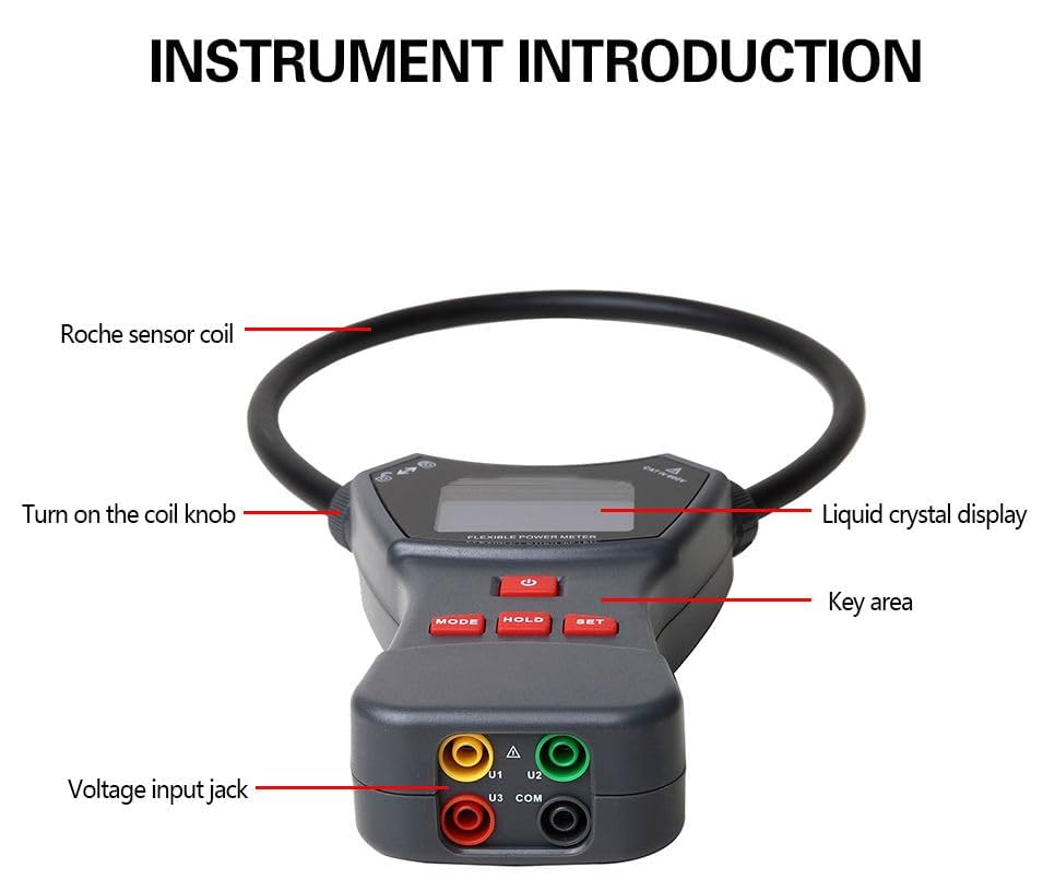 Three Phase Flexible Clamp Power Meter Coil Length 950mm Jaw Size φ300mm for Testing 3-Phase AC Voltage,Leakage Current,Active&Reactive&Apparent&Total Power,Frequency,Electrical Energy,Phase Sequence
