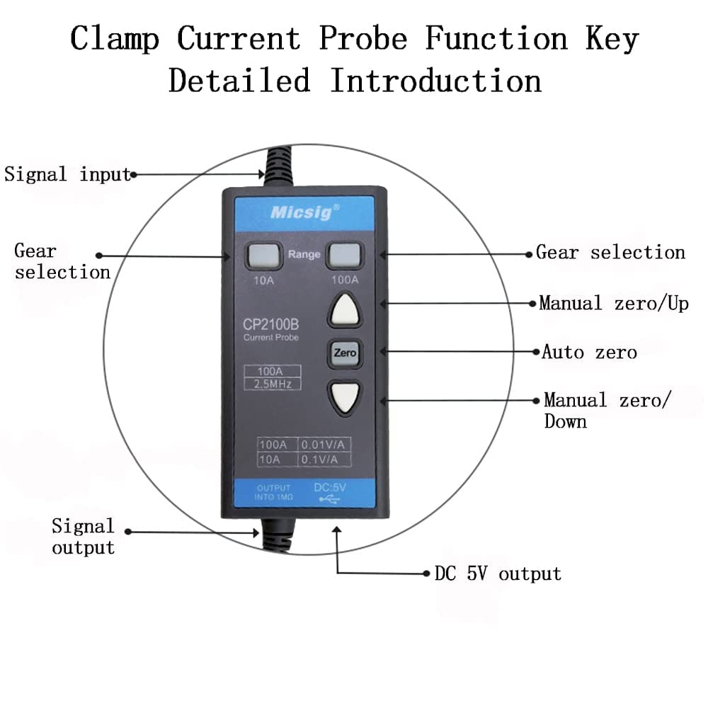Micsig Oscilloscope AC/DC Current Probes with Standard BNC Interface CP2100
