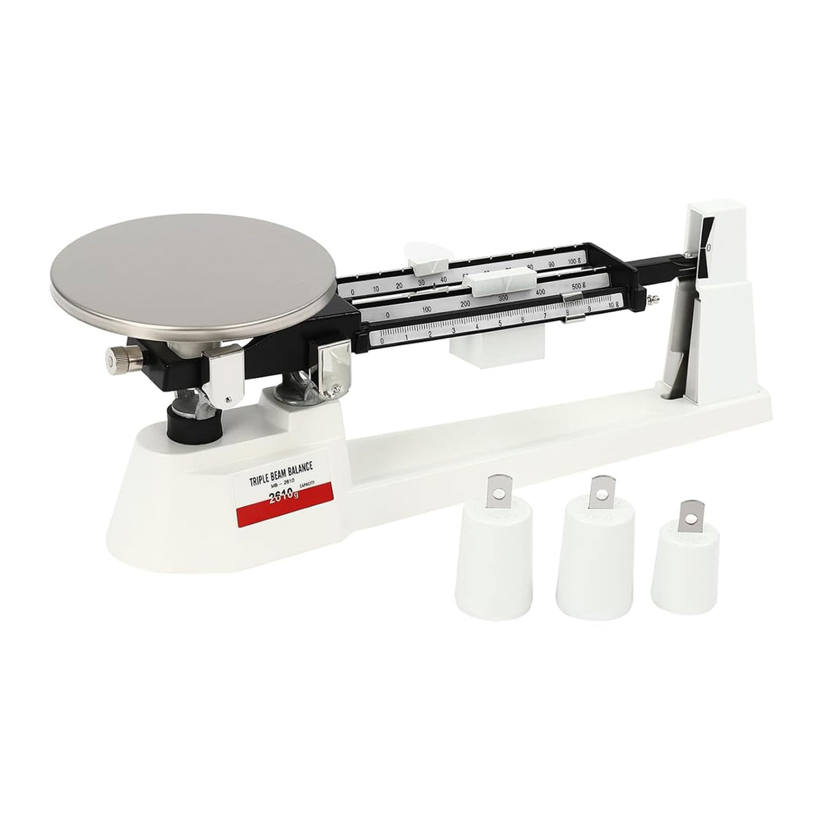 Three Beams Scale with Stainless Steel Weighing Platter and 3 Weights 2610g Capacity 0.1g Accuracy Lab Scale Mechanical Balance Scale for Industrial Agriculture WeighingSilver,1