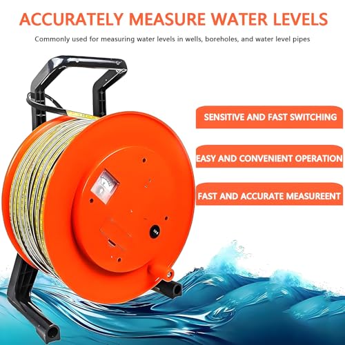 Portable Water Level Meter, 304 Stainless Steel Probe, 98.4ft Tape for Well, Borehole, Pipe Depth Measurement(20m(65.6ft))