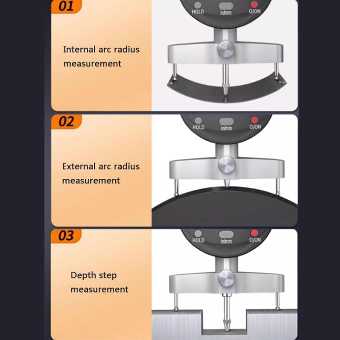 Radius Measurement Tool, Digital Radius Gauge, with 5 Measuring Jaw, Measuring Radius 0.2"-27.5" (5mm-700mm), for Mechanical Parts, Wooden Molds