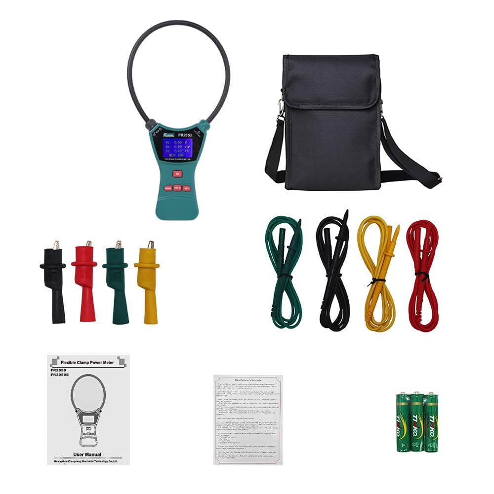 FR2050 Series Flexible Clamp Power Meter, 3-Phase Analyzer, Rogowski Coil 150/300mm, Voltage Current PF Energy, Multi-Function Tester