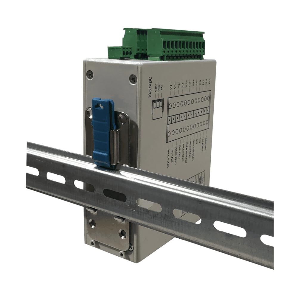 TPDIN-Monitor-WEB3 Remote Monitor and Control, 4 Voltages, 4 Currents, 2 Temperatures, 4X 10A Relays, Web and SNMP Access, PoE or 10-57VDC Powered, DIN Rail Mounting