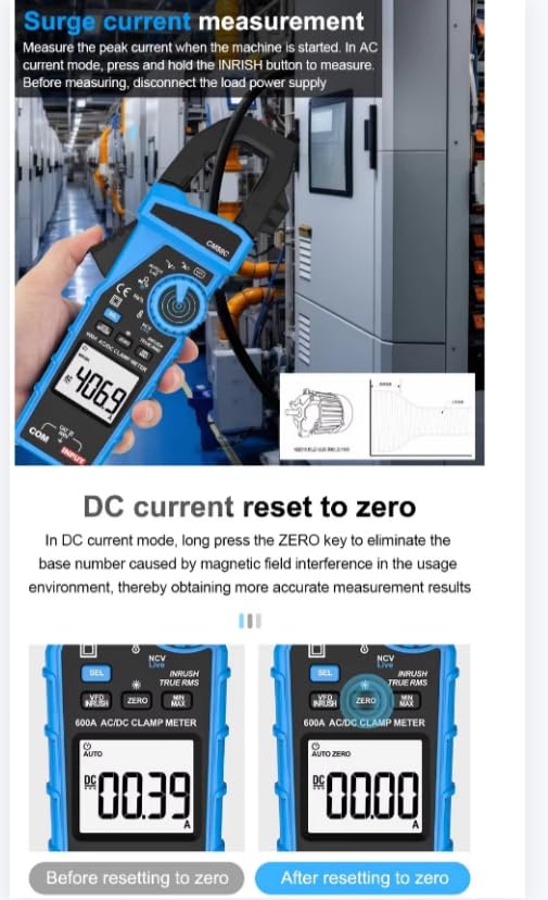 CM88C DigitalClampMeter 600AACDC CurrentTester TrueRMS AutoRange ResistanceDiodeMultimeter Tester