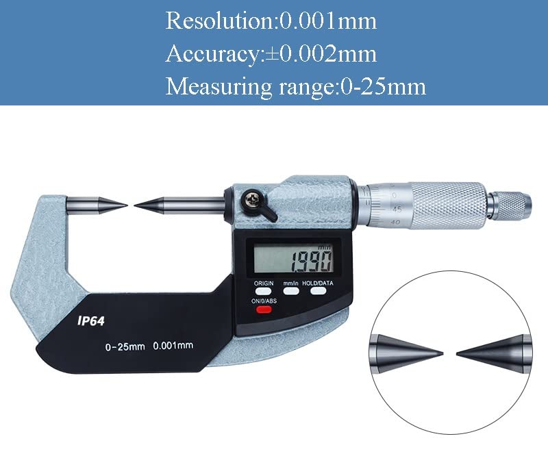 AAGAZA Electronic Outside Micrometer, 0-25mm Digital Point Double Tip Micrometer, Gauge Meter 0.001mm Thickness Measuring Gauge Tools, Carbide Tips/378