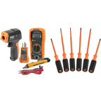 Klein Tools 4-Piece Electrical Test Kit with IR Thermometer, Multimeter, Voltage Tester and Receptacle Tester Plus 6-Piece 1000V Insulated Screwdriver Set