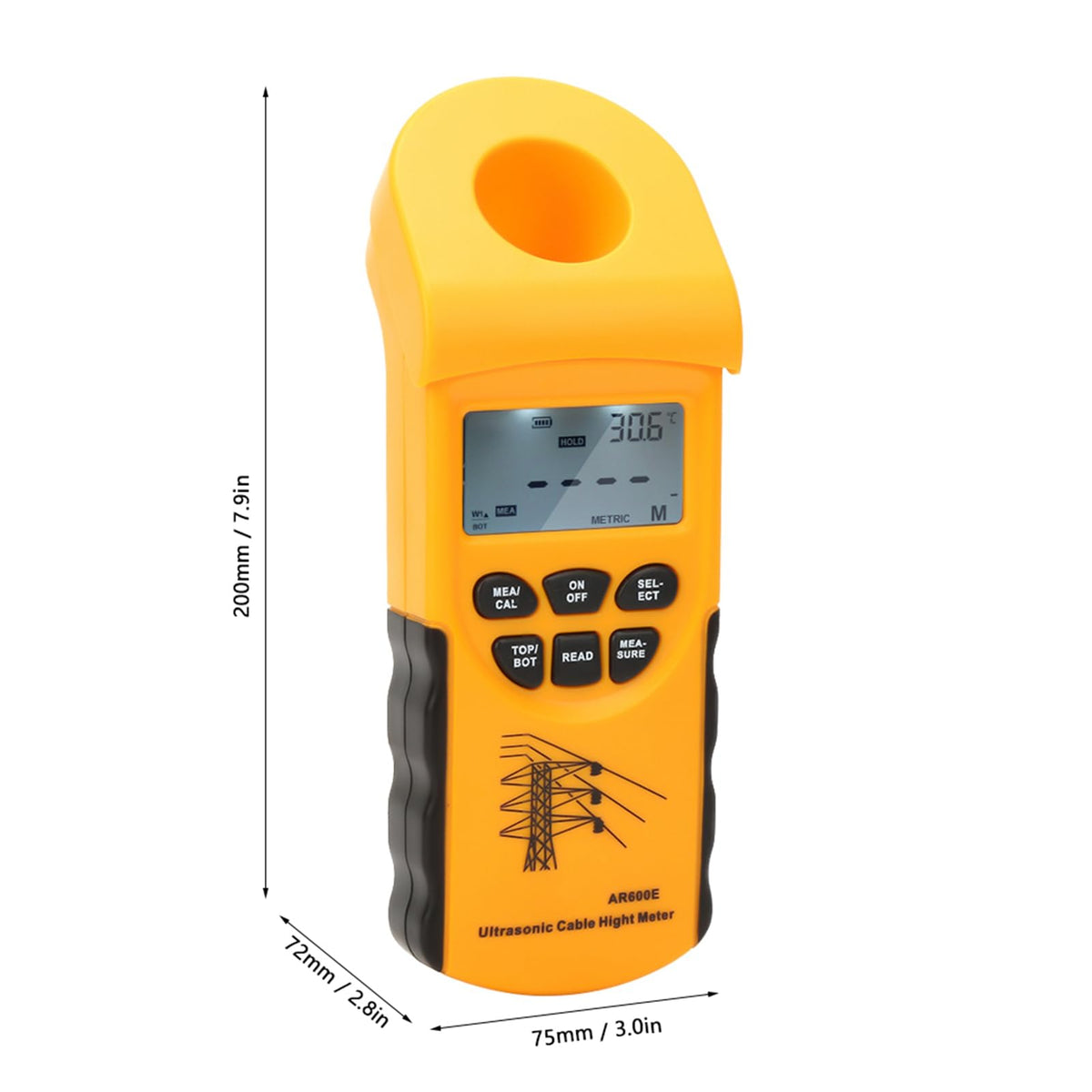 AR600E 6 Cables Cable Measuring Height Meter, LCD Display Measurement Ultrasonic Cable Height Meter, LCD Display Ultrasonic Cable Height Meter for Electrical