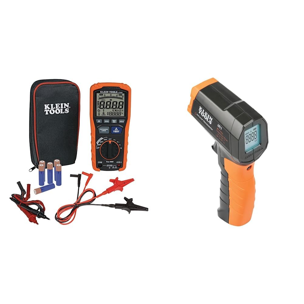 Klein Tools ET600 Megohmmeter Multimeter with 4000MΩ Insulation Tester and Klein Tools IR1 Infrared Thermometer with -4°F to 752°F Range