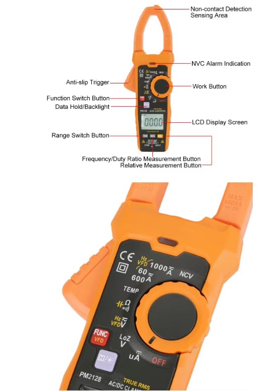 Digital PM2128 Clamp Multimeter 1000V Voltage1000A CurrentClamp Meter, YELLOW