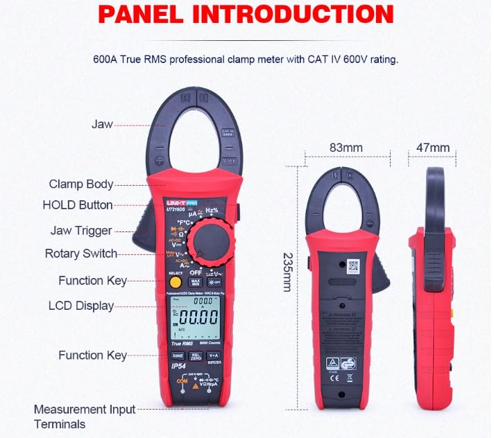 UNI-T UT219E UT219M UT219DS Pro Clamp Meter Digital Professional Pliers Ammeter 6000 Counts Electrical Repair Meter Tester(UT219M)