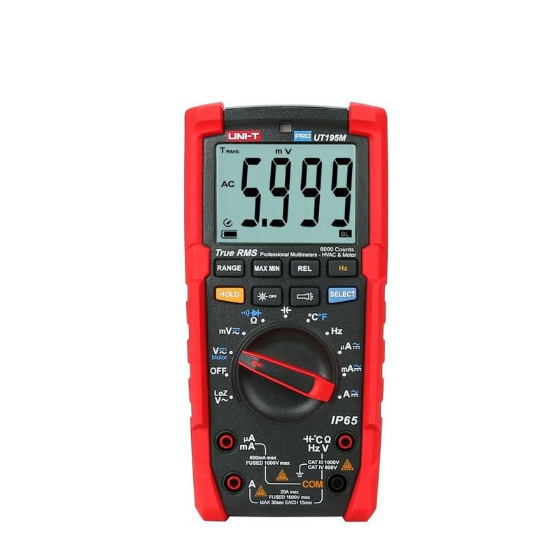 UNI-T UT195M Industrial IP65 TRMS Handheld Digital Multimeter 6000 Counts AC/DC 1000V 20A 60M? 60mF Frequency 40MHz Motor Rotation Testing
