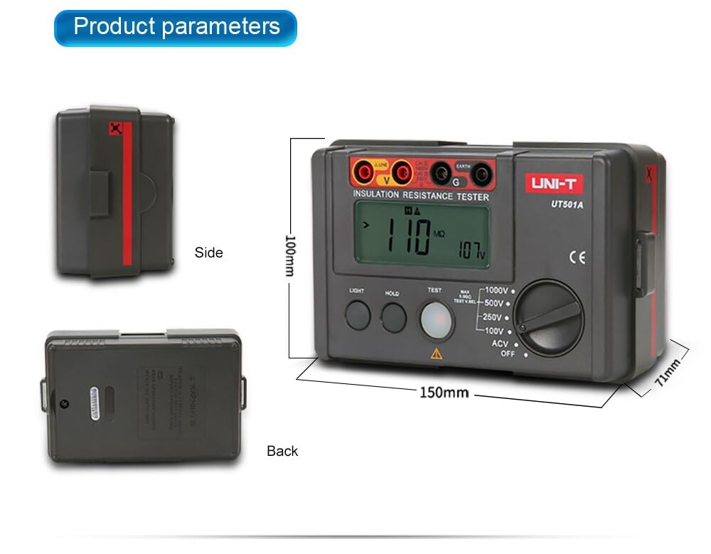 UNI-T Uni-Trend Ground Resistance Meter UT501A UT501B UT502A Insulation Earth Ground Resistance Meter Megger Auto Range Ohm Tester Megohmmeter Voltmeter(UT502A)