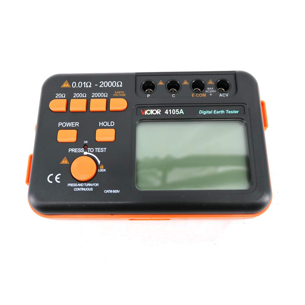 Victor 4105A Digital LCD Ground Earth Resistance Tester Meter Current 200V Tester VC4105A Digital Earth Ground Resistance Tester Meter Resistivity Tester Earth Electrical Meter 20Ω-2000Ω