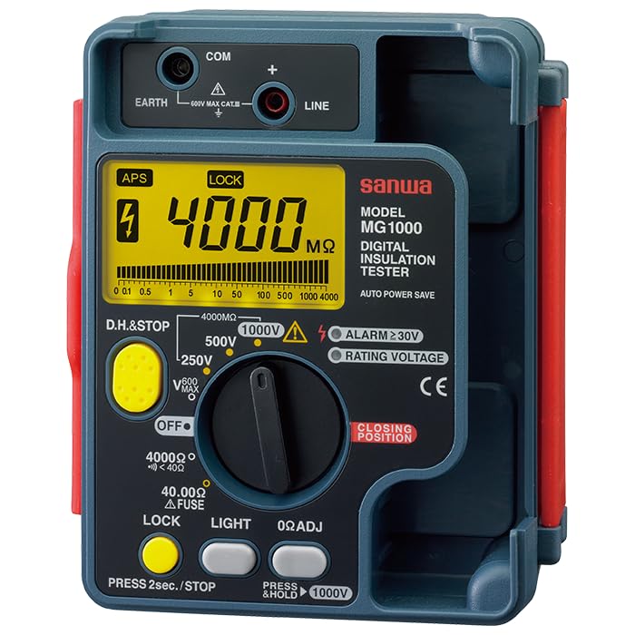 Japan Sanwa MG5000 MG1000 MG500 M53 High-Voltage Digital Insulation Resistance Tester 5000V/1000V/500V/500V Display Megohmmeter Electronic Insulation Testers(MG1000)