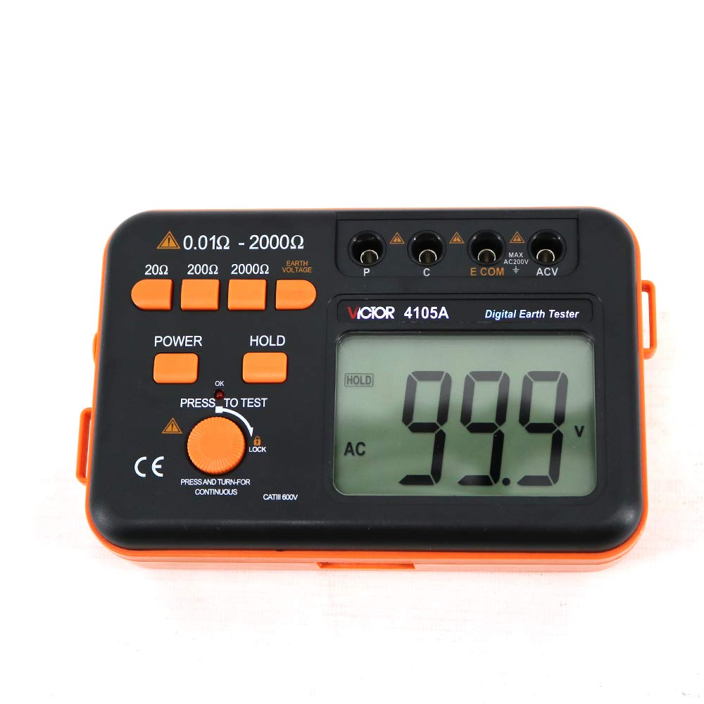 Victor 4105A Digital LCD Ground Earth Resistance Tester Meter Current 200V Tester VC4105A Digital Earth Ground Resistance Tester Meter Resistivity Tester Earth Electrical Meter 20Ω-2000Ω