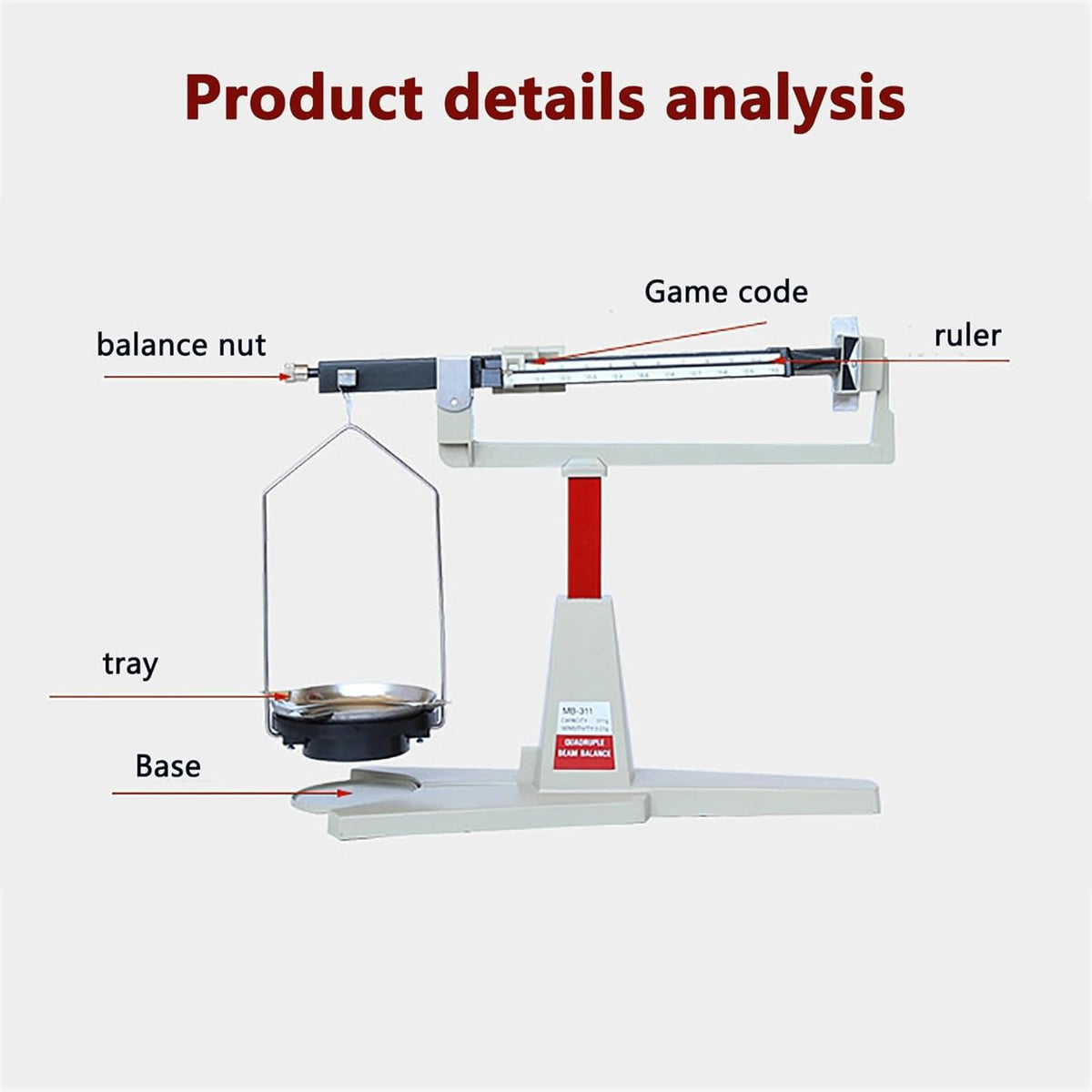 4 Rulers Beam Mechanical Balance Scale, 0.01g-311g Laboratory Magnetic Mechanical Scale, 0.01g Accuracy, Fast Reading, for School Laboratory Teaching