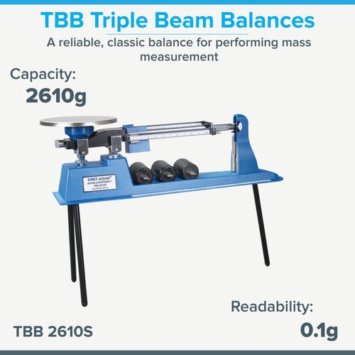 Adam Equipment TBB 2610S Triple Beam Mechanical Balance, 2610g Capacity, 0.1g Readability