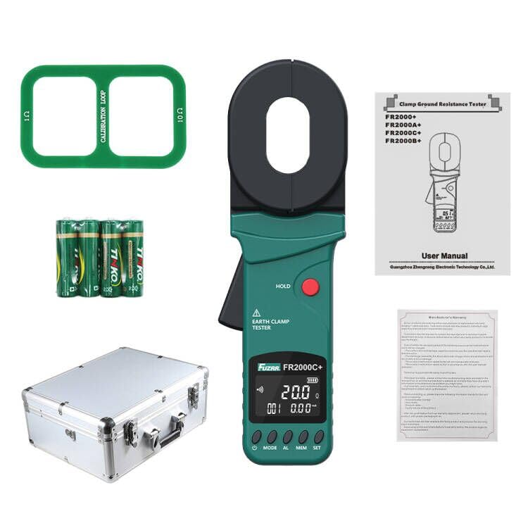 4 Digit LCD Clamp Ground Resistance Tester (Multifunctional) FR2000C+ Earth Tester Loop Resistance Leakage Current Meter 0.01Ω-1200Ω 0.00mA-20.0A USB Software