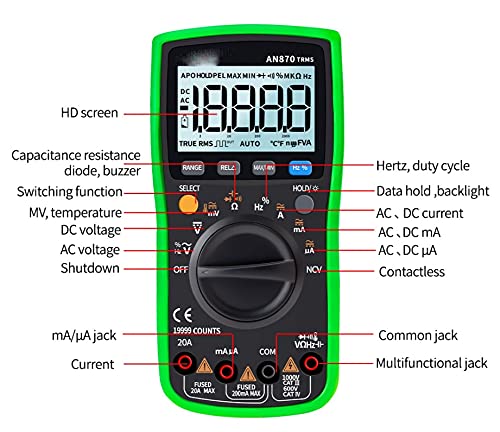 Digital Multimeter 19999 Counts Profissional Transistor Electrical Tester 600v Multi Volt Lead Set