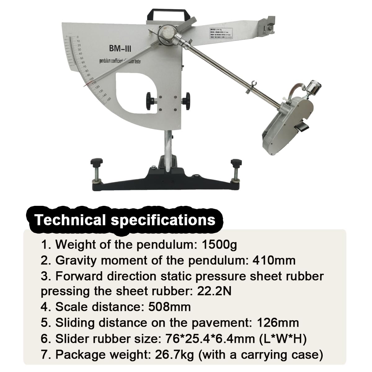 INTBUYING Portable Pendulum Skid Resistance Tester, Road Friction Coefficient Measuring Instrument, Pendulum Testing Tool for Slip Resistance