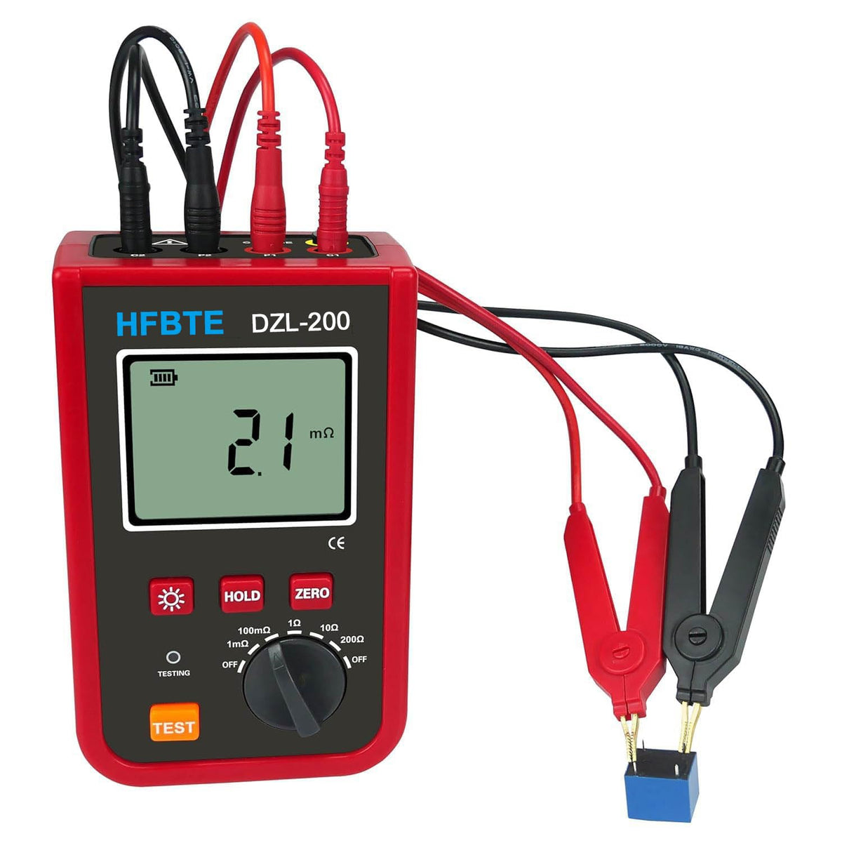Portable Micro-Ohmmeter Micro Ohm Tester DC Low Resistance Meter 1uΩ~200Ω Test Current Max 5A Data Storage for Testing Cables' Wire Resistance Switches,Connectors and Relays' Contact Resistance