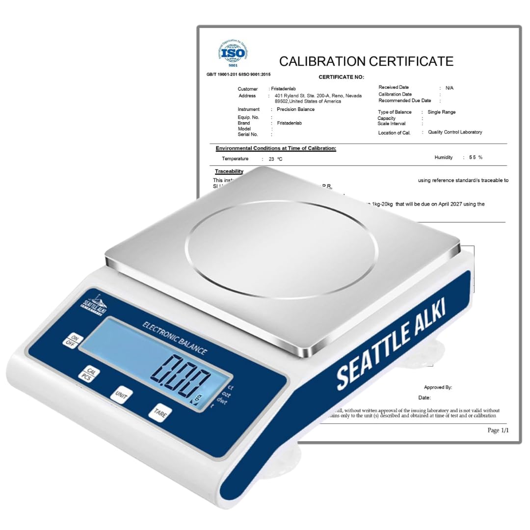 Seattle Alki Scientific Analytical Precision Scale 2000g x 0.01g, Grams, Pounds, Ounces, Carats, High Accuracy Digital Balance for Laboratory, Business, Jewelry, By Fristaden Lab