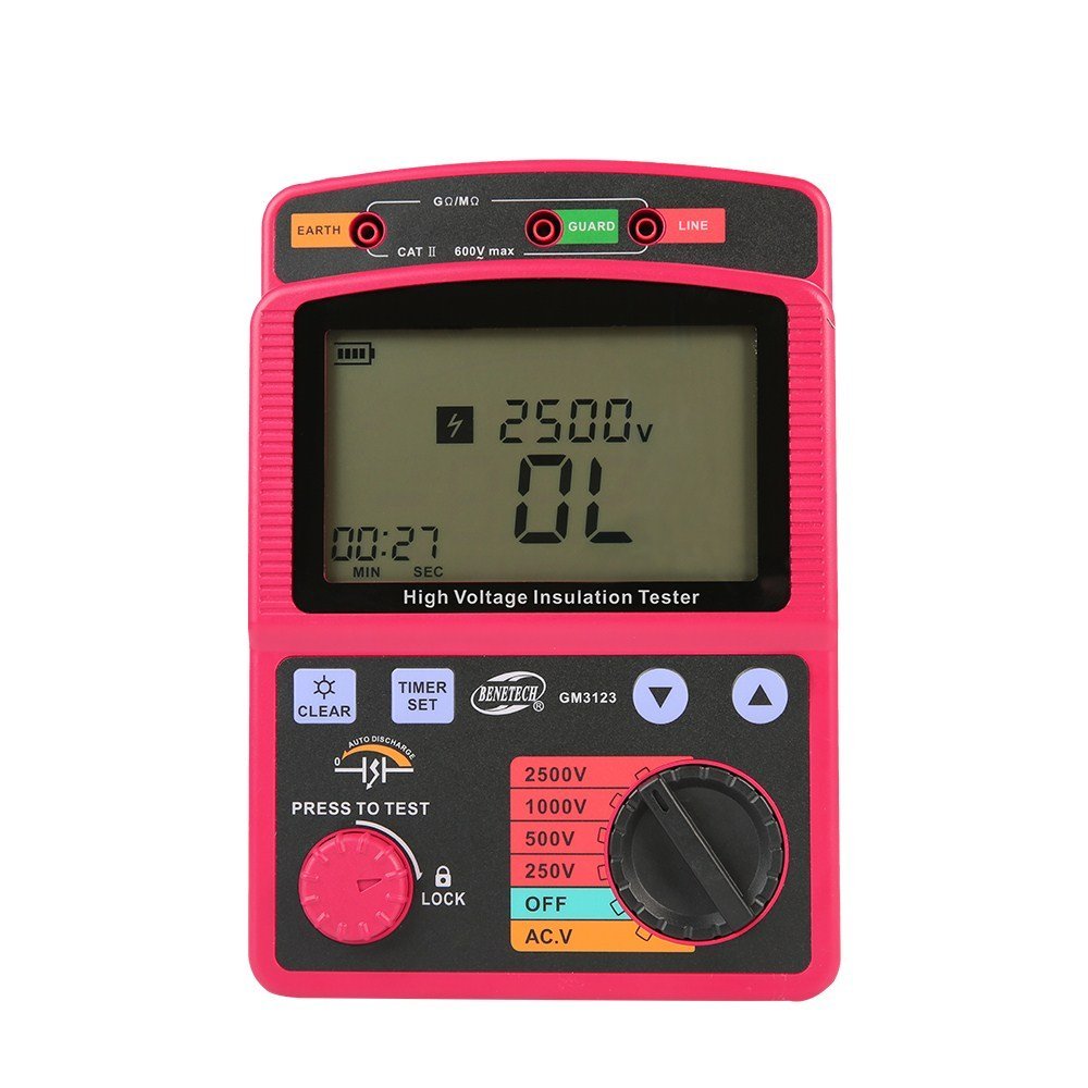 Digital High Voltage Insulation Tester, 250V/500V/1000V/2500V