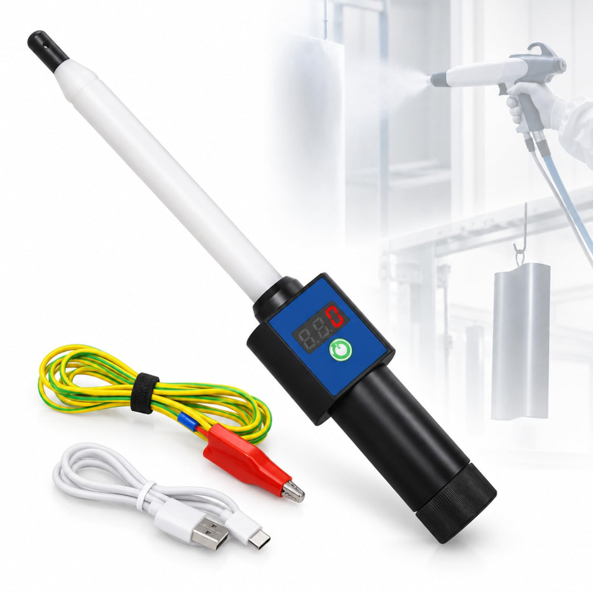 0~±100kV Electrostatic Tester, Digital High Voltage Probe, ±1% High Accuracy Handheld Static Meter with LED Display, Automatic Measurement for Powder Coating & Industrial Use