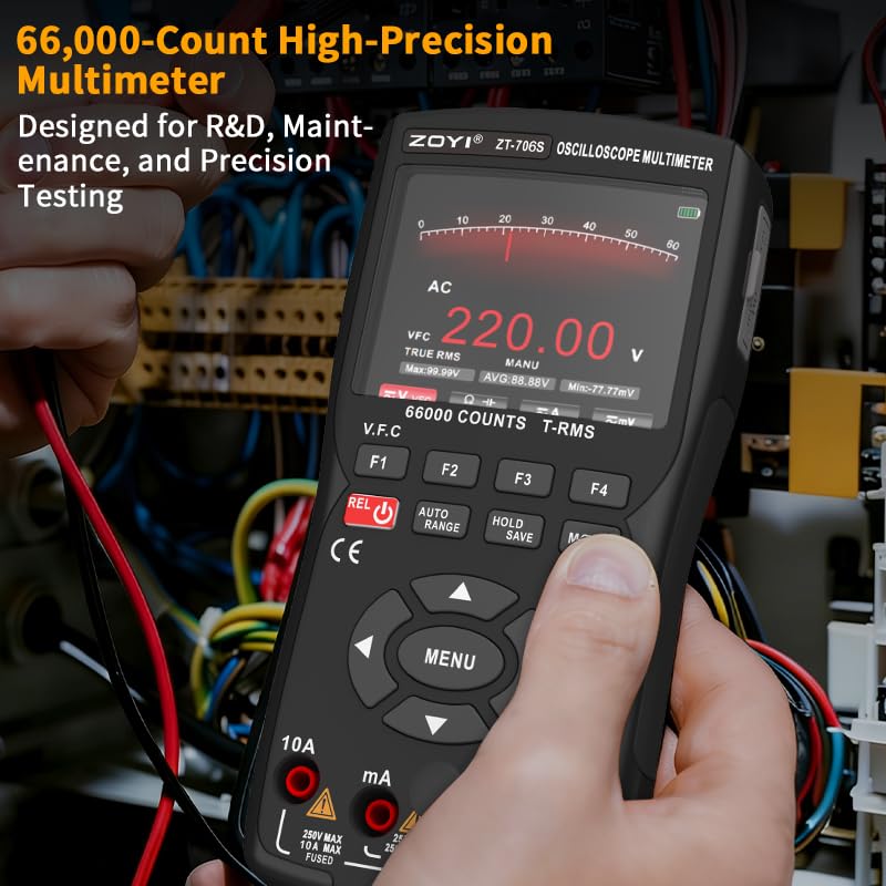 ZT-706S 3-in-1 Oscilloscope Multimeter, 50MHz Bandwidth, 66000-Count Display, 10M Signal Generator, Electrician Repair(ZT-706S+Probe)