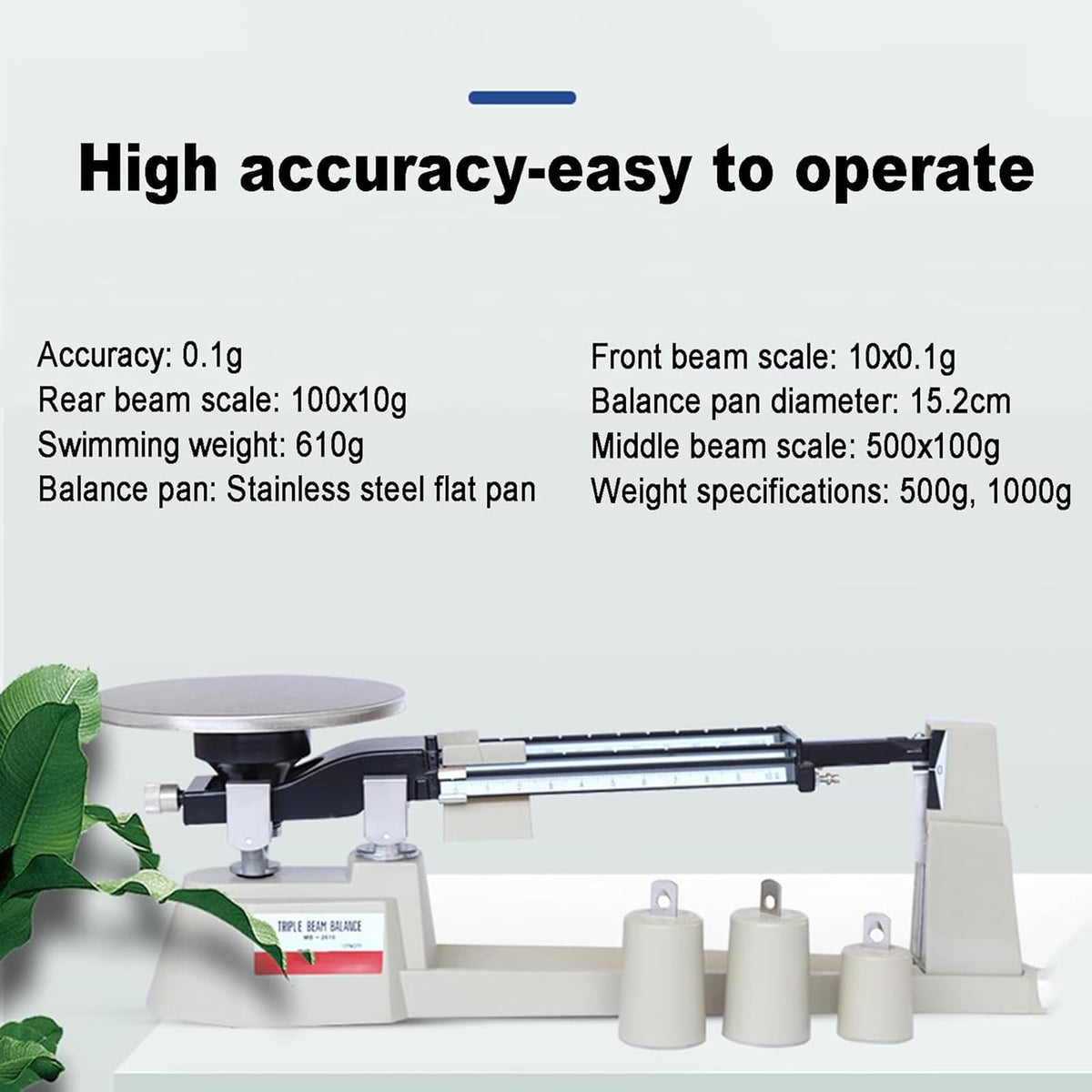 Triple Beam Mechanical Balance Scale, Precision Mechanical Balance Scale with 3 Weights, Weighing Range 0.1g-2610g and Accuracy 0.1g, Durable and Clear, for School, Factories, Laboratory