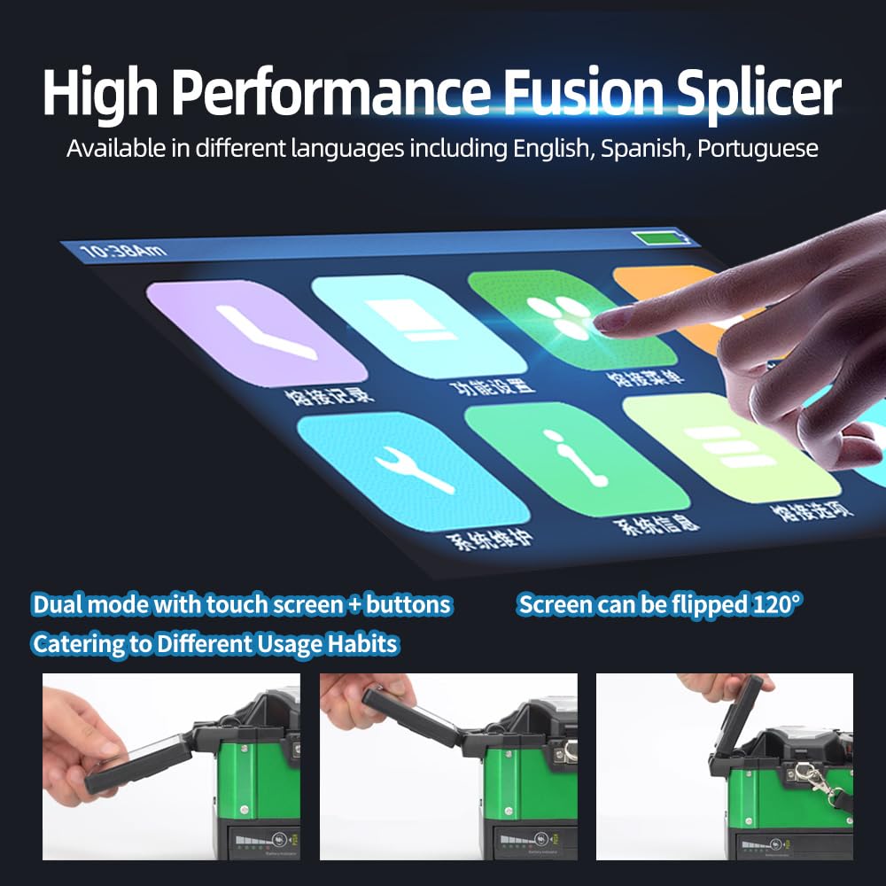 TFN Fiber Optic Fusion Splicer, Core Alignment Splicer with 4-Motor System, 6s Splicing & 15s Heating, 5” HD Touch Screen, Automatic Fiber Splicer with 5200mAh Battery, FTTH Fusion Splicer Kit