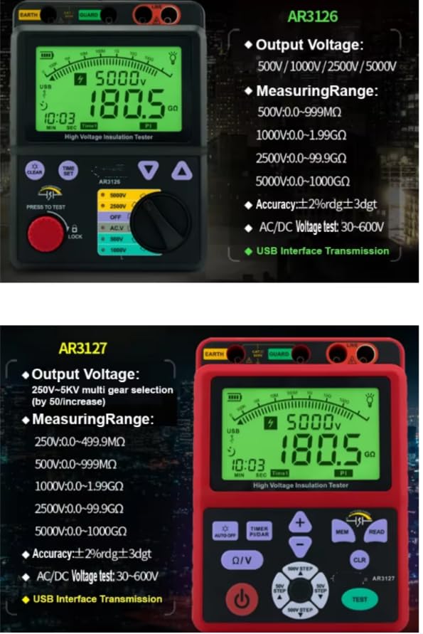 AR3126 DigitalMegohmmeter HighVoltageTester EarthInsulationResistance Tester