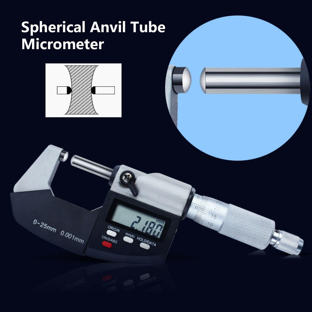 0-1"/0-25mm Digital Tube Micrometer, with Dual Ball Anvil for Precise Measurements