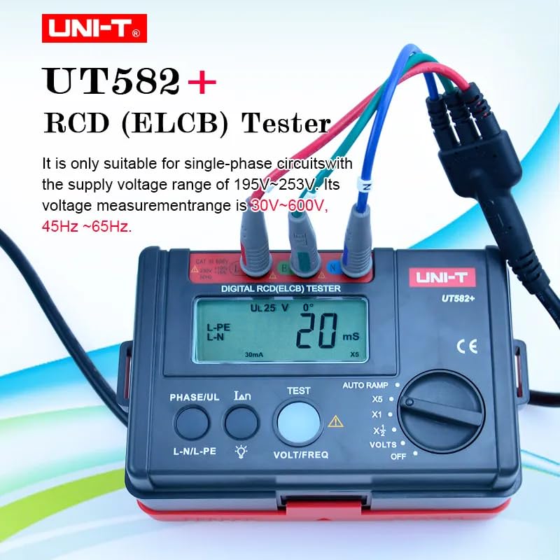 UNI-T UT582+ Digital RCD (ELCB) Tester AUTO RAMP Leakage Circuit Breaker Meter with Mis-Operation Buzzer