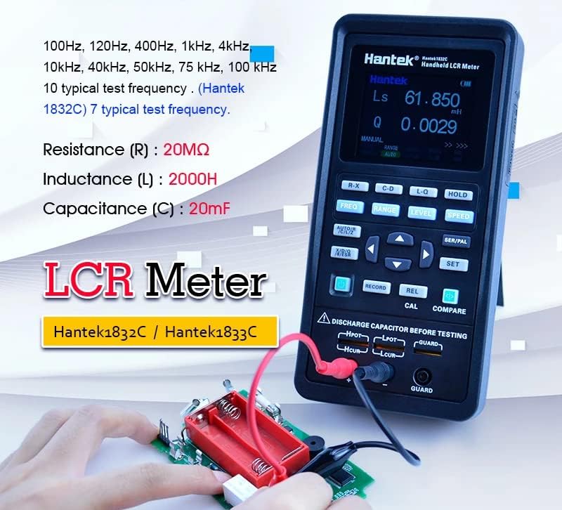 Hantek LCR Meter Hantek1832C Digital LCR Meter Handheld Portable Inductance Capacitance and Resistance Measuring Tester Tools(Hantek1832C)