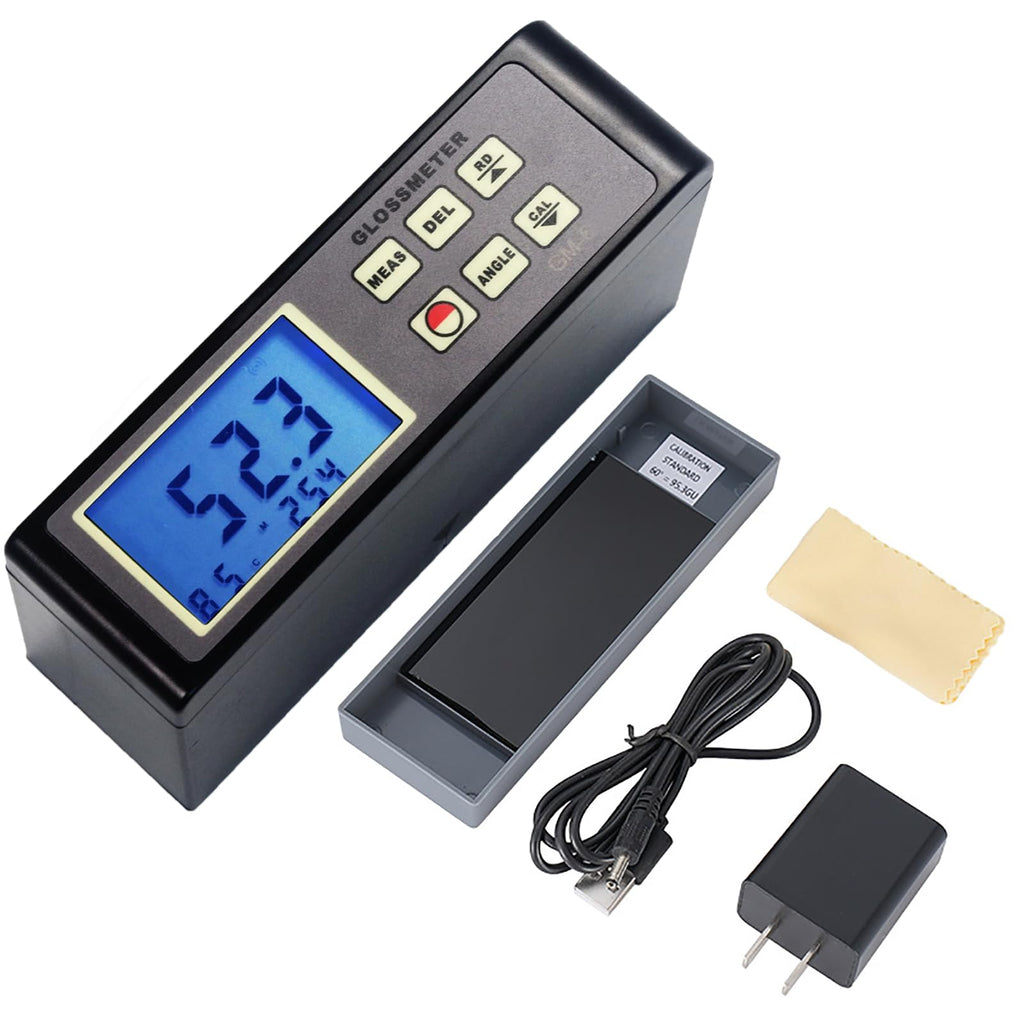GOYOJO Digital Gloss Meter 0-200Gu Single Angle Glossmeter 60º, for Glass Cellphone Ceramics Automobile Hardware Etc, Support RS-232 Data Line Output Glarimeter, with LCD Backlit and Auto Calibration