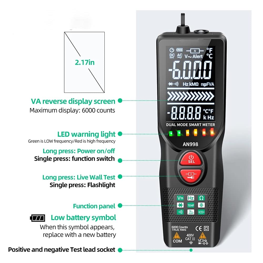 Intelligent Digital Multimeter Non-Contact NCV Tester AC/DC Capacitance Diode Continuity Resistance