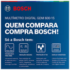 Bosch Professional Digital Multimeter GDM 600-15 (True RMS, Inverted LCD, Measures Frequency/Continuity/Resistance/capacitance, Min/Max/Average, Test Leads MS 90)