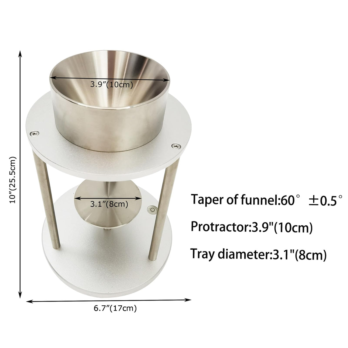Powder Repose Angle Tester Stainless Steel Dust Repose Angle Tester Measuring Cylinder Capacity 100ml Funnel Outlet Diameter 5mm Repose Angle Tester for Powder Particle
