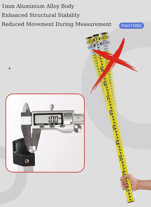 Adjustable Telescopic Aluminium Survey Staff - Lightweight Measuring Pole for Construction & Land Surveying, Durable Height Measurement Tool, Perfect for Professionals