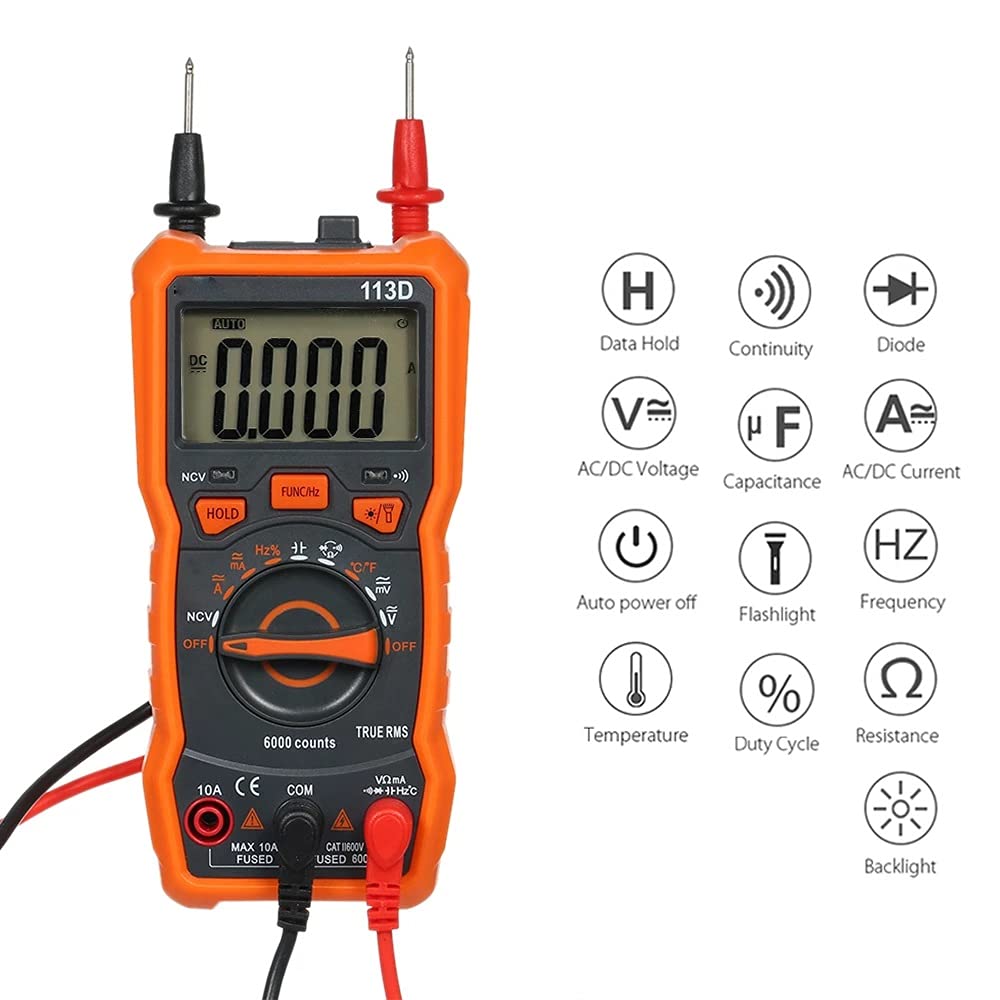 RM113D NCV Digital Multimeter 6000 Counts Auto Ranging AC/DC Voltage Meter Flash Light Back Large Screen