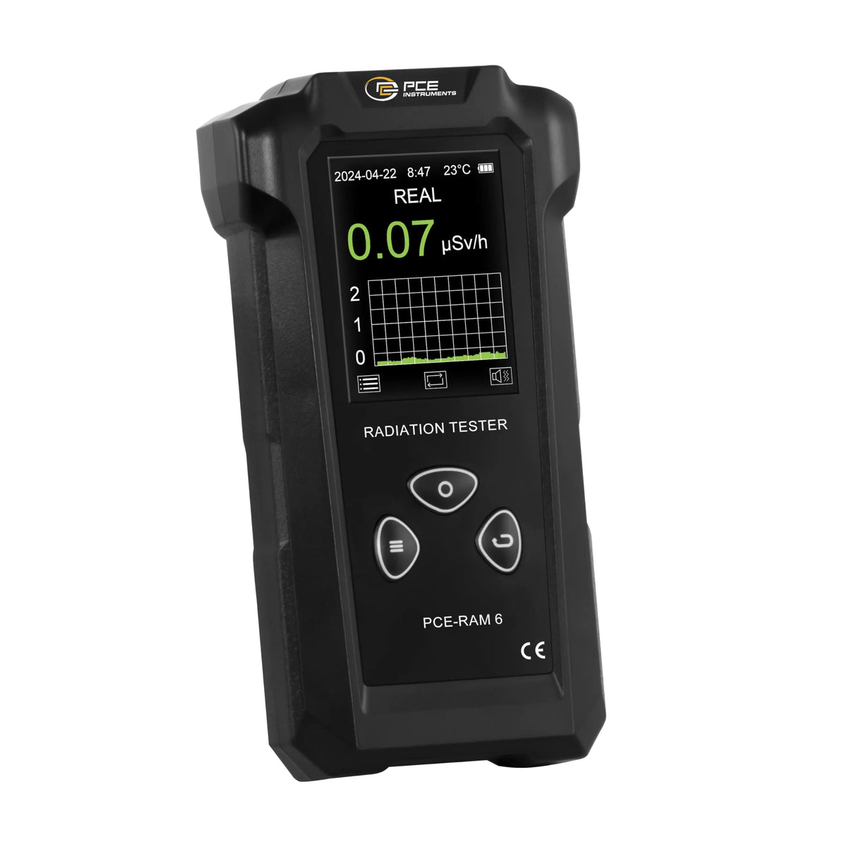 PCE-RAM 6 Radioactivity Meter for a range of 0.00 to 1000 µSv/h/Beta Radiation, Gamma and X-ray, Geiger Garbage Counter Tube/Temperature, Date and Time Display