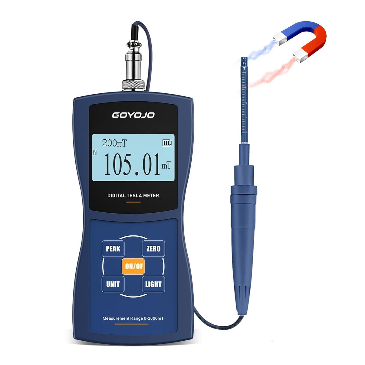 Gauss Meter Tesla Magneto Meter (2400mT/24000Gs), Magnetic Field Strength & N/S Recognition Function, ±1% Accuracy for Factories, Workshops