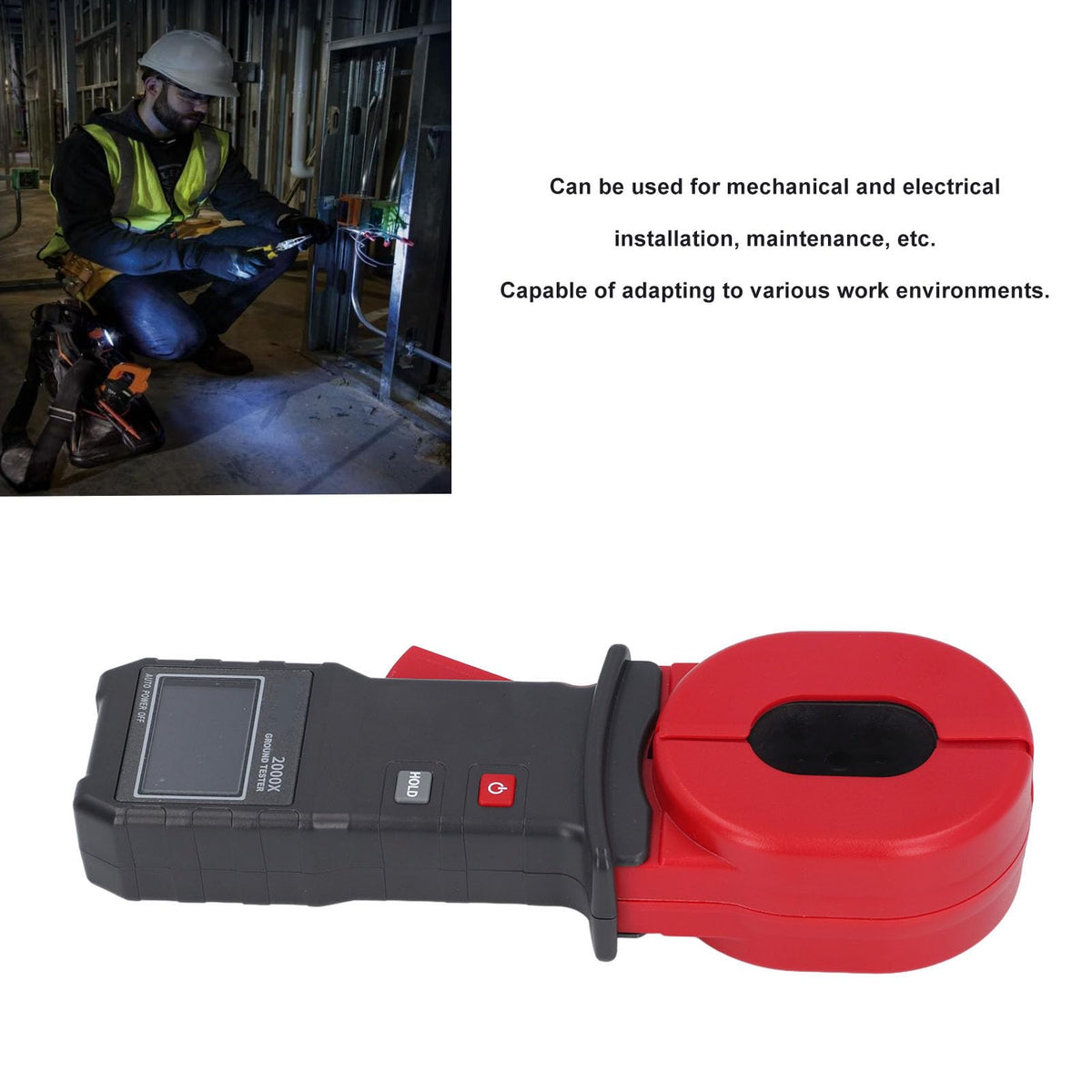 WALFRONT Clamp Ground Resistance Tester, 0.01-500 Ohm, 500 Memory