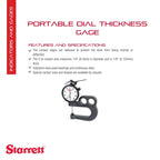 Starrett Portable Dial Thickness Gage, 1" Range, .001" Graduation