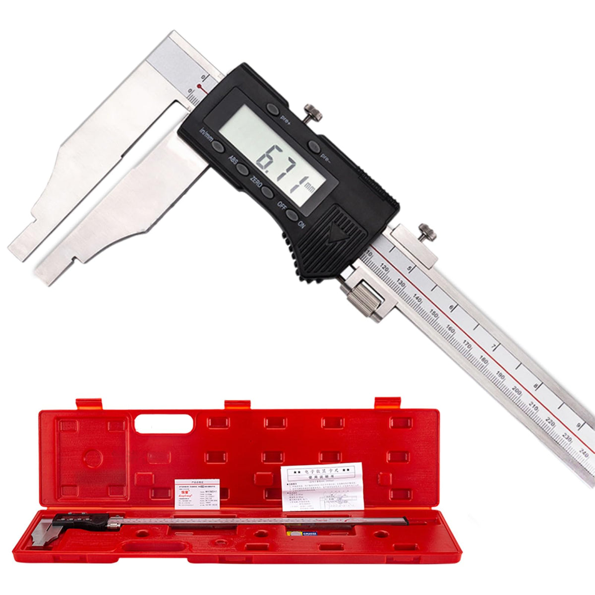 12 Inch Digital Caliper Long Jaw Heavy Duty Caliper with 8" Jaw Depth Calipers, ID/OD Measuring Tool, 0.0005"/ 0.01mm, Metric/Imperial, Stainless Steel