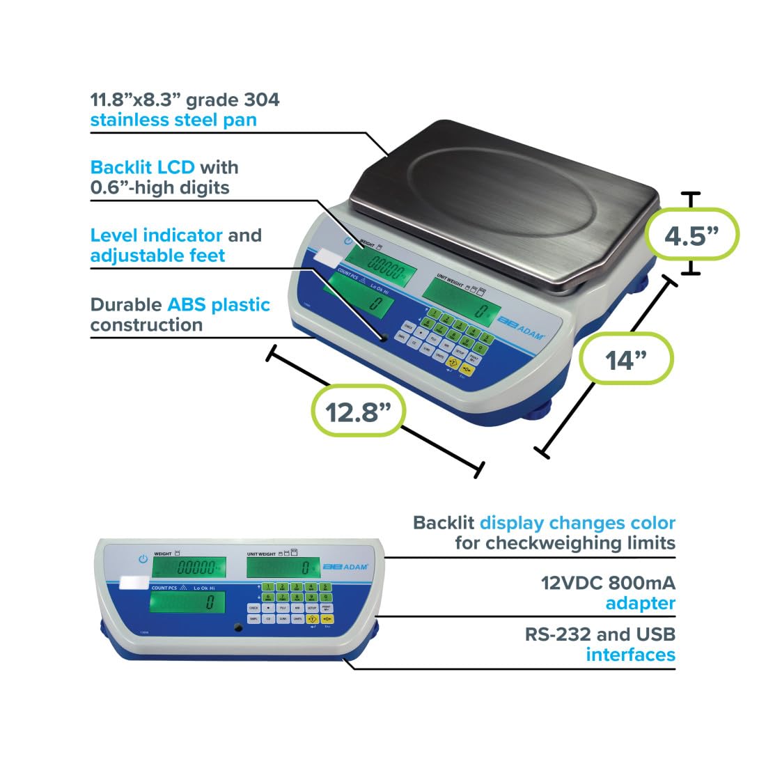 Adam Equipment CCT 8 - Cruiser CCT Bench Counting Scales - Capacity: 16lb / 8kg, Readability: 0.0005lb / 0.2g